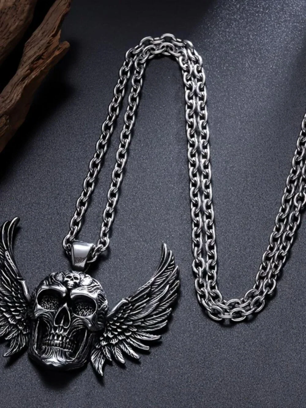 Mens deathwing skull pendant necklace 316L stainless steel